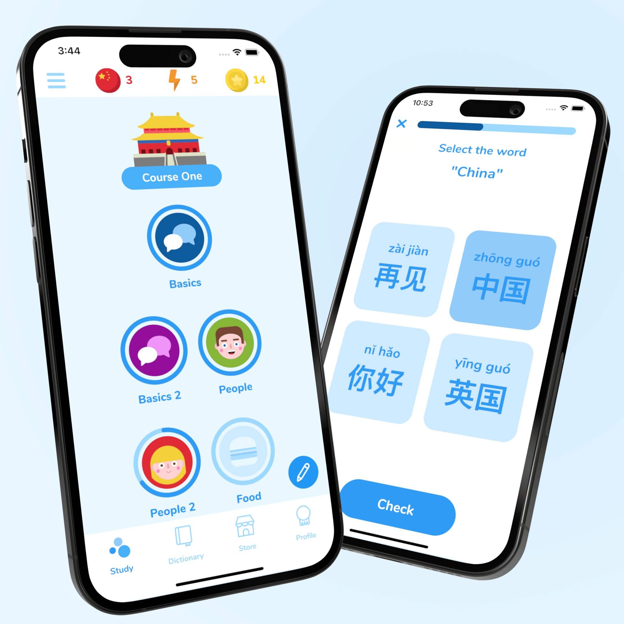 Screenshots of the Linggo app