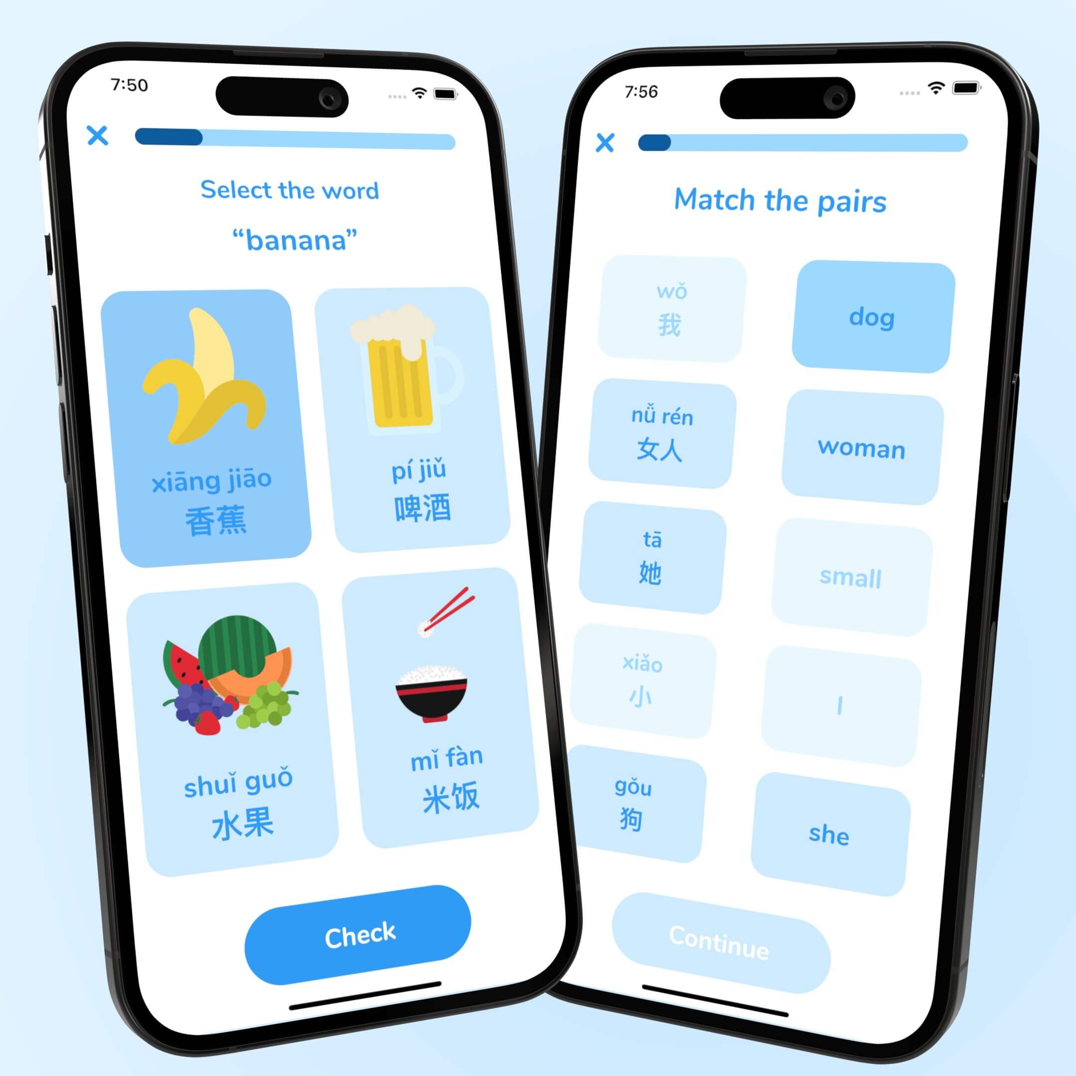 Question screen in the Linggo app. A user is learning new words and phrases