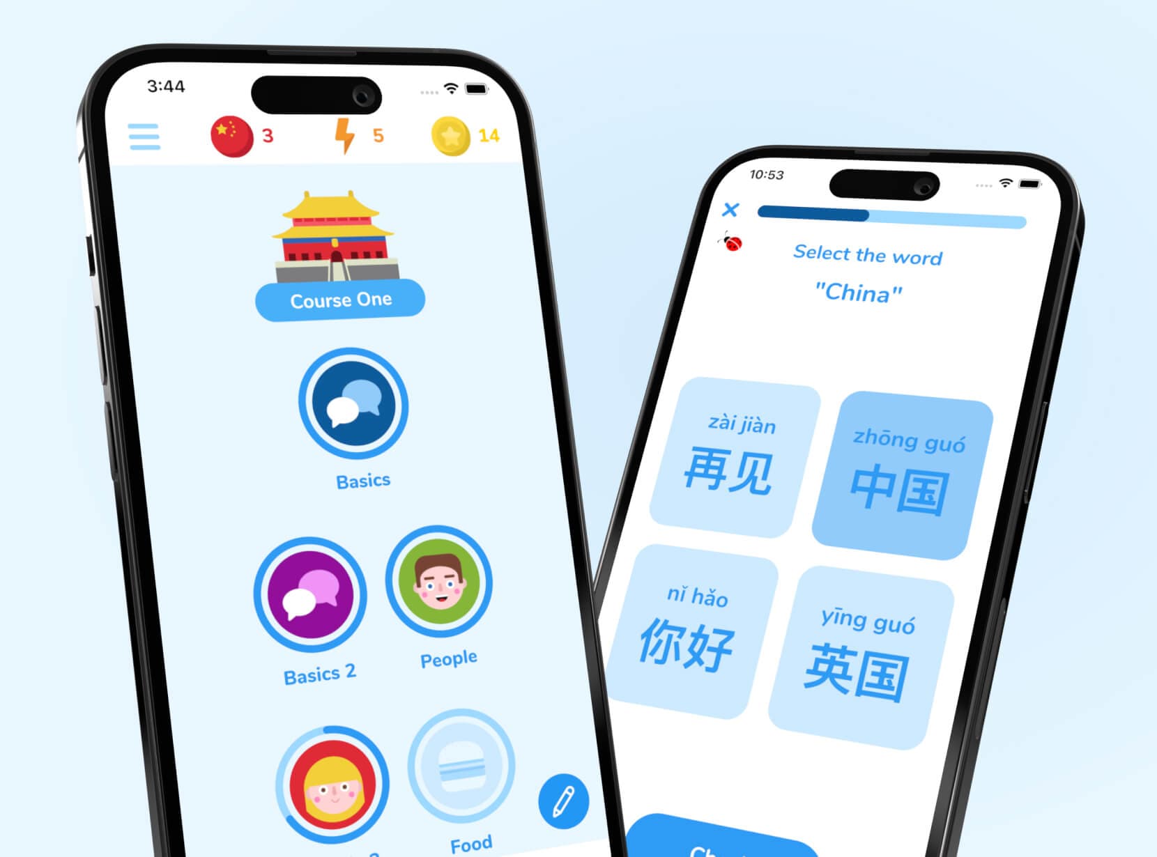Mockup of Linggo, a gamified language learning app