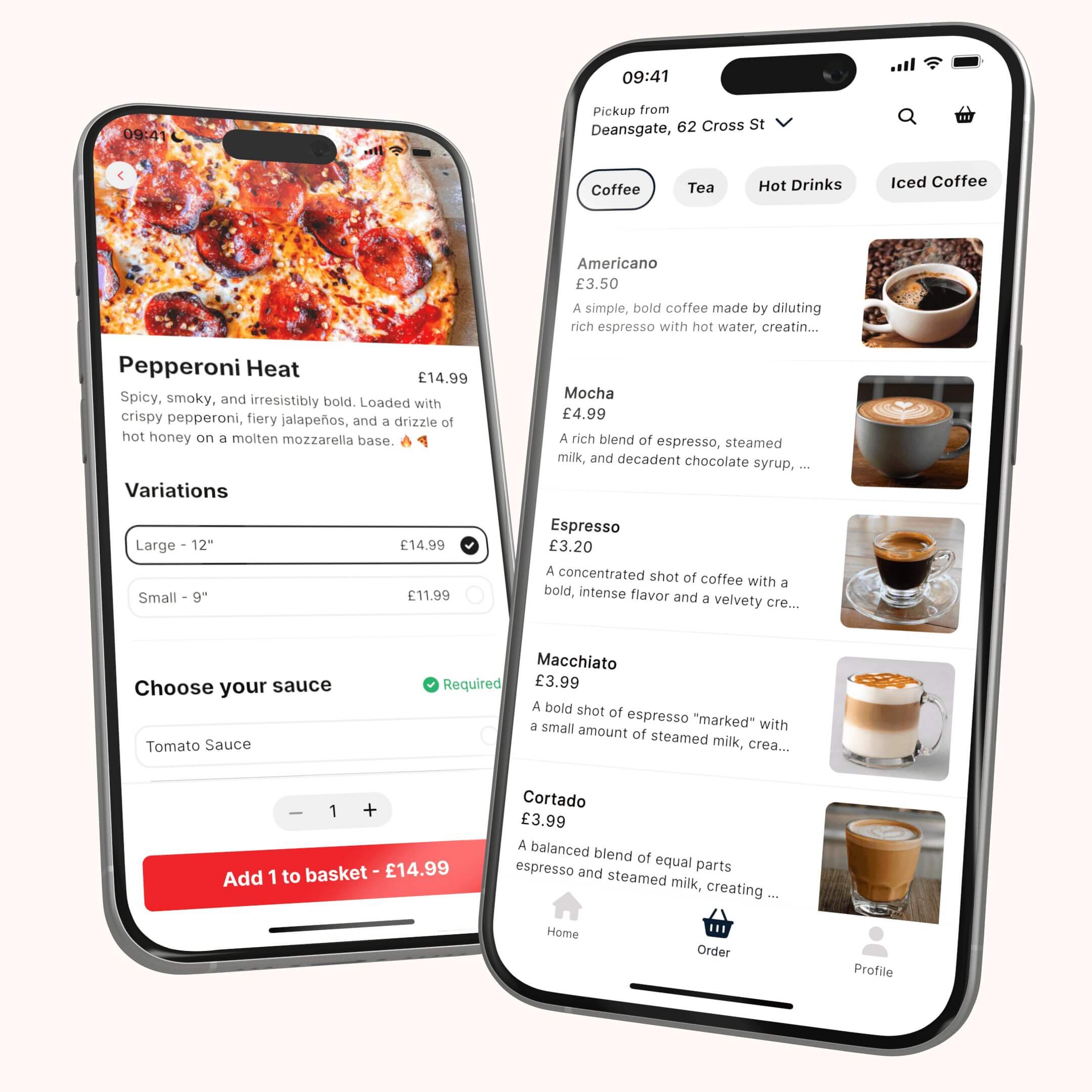 Two mockups of Sizzle for different brands showing the customisation of Sizzle