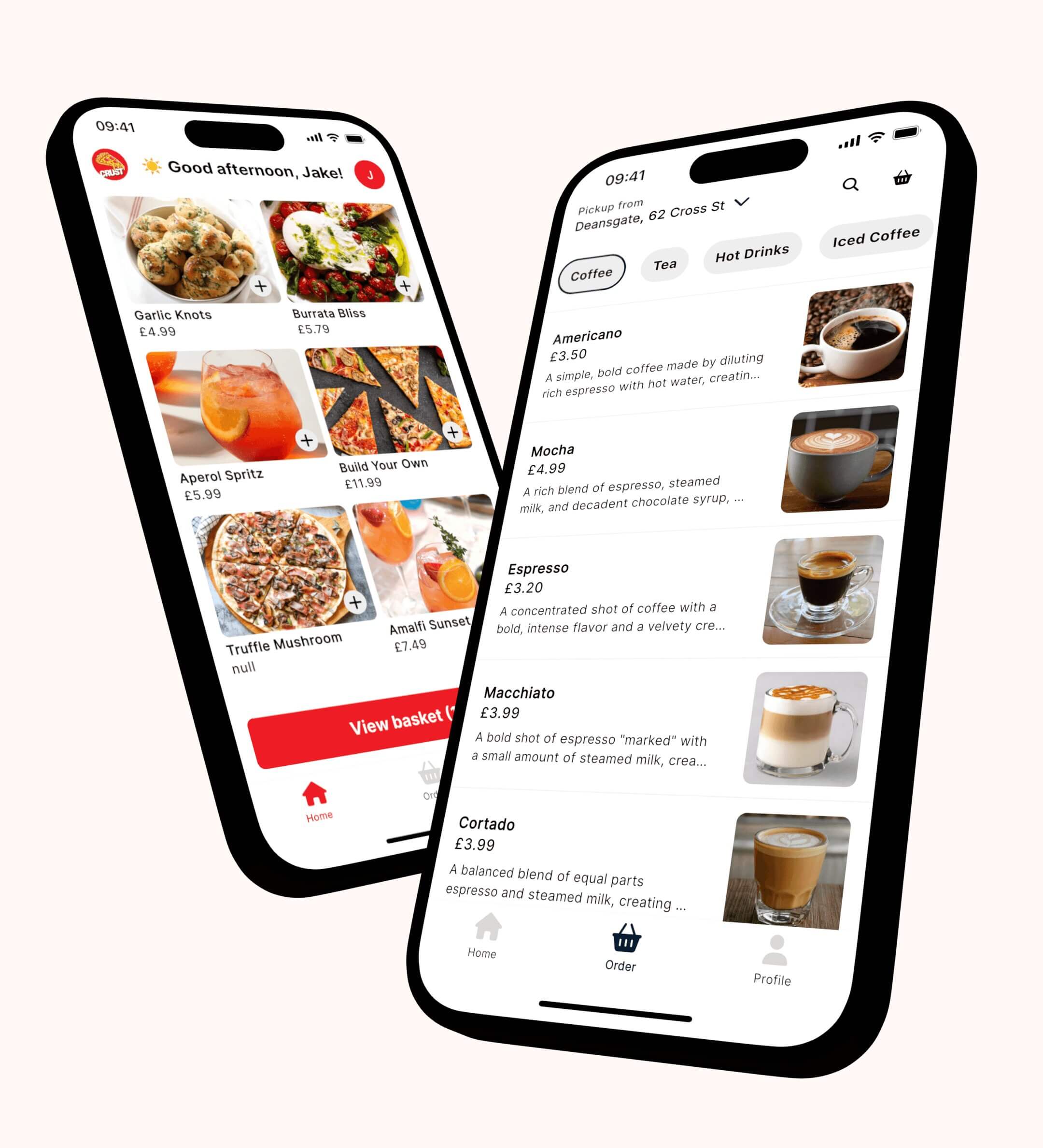 Mockup of the Sizzle app in two different flavours for two brands