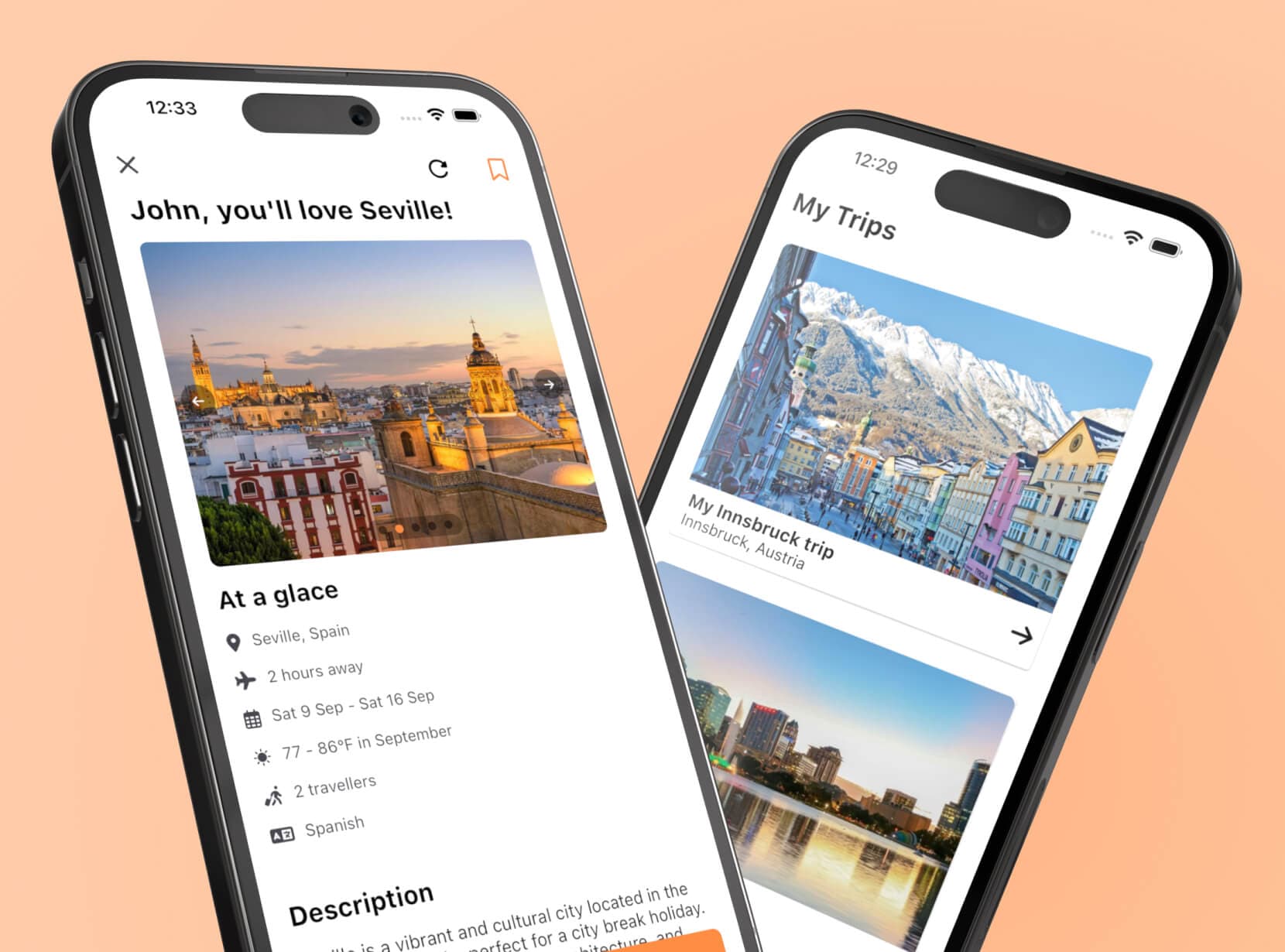 Mockups of the Viajo app